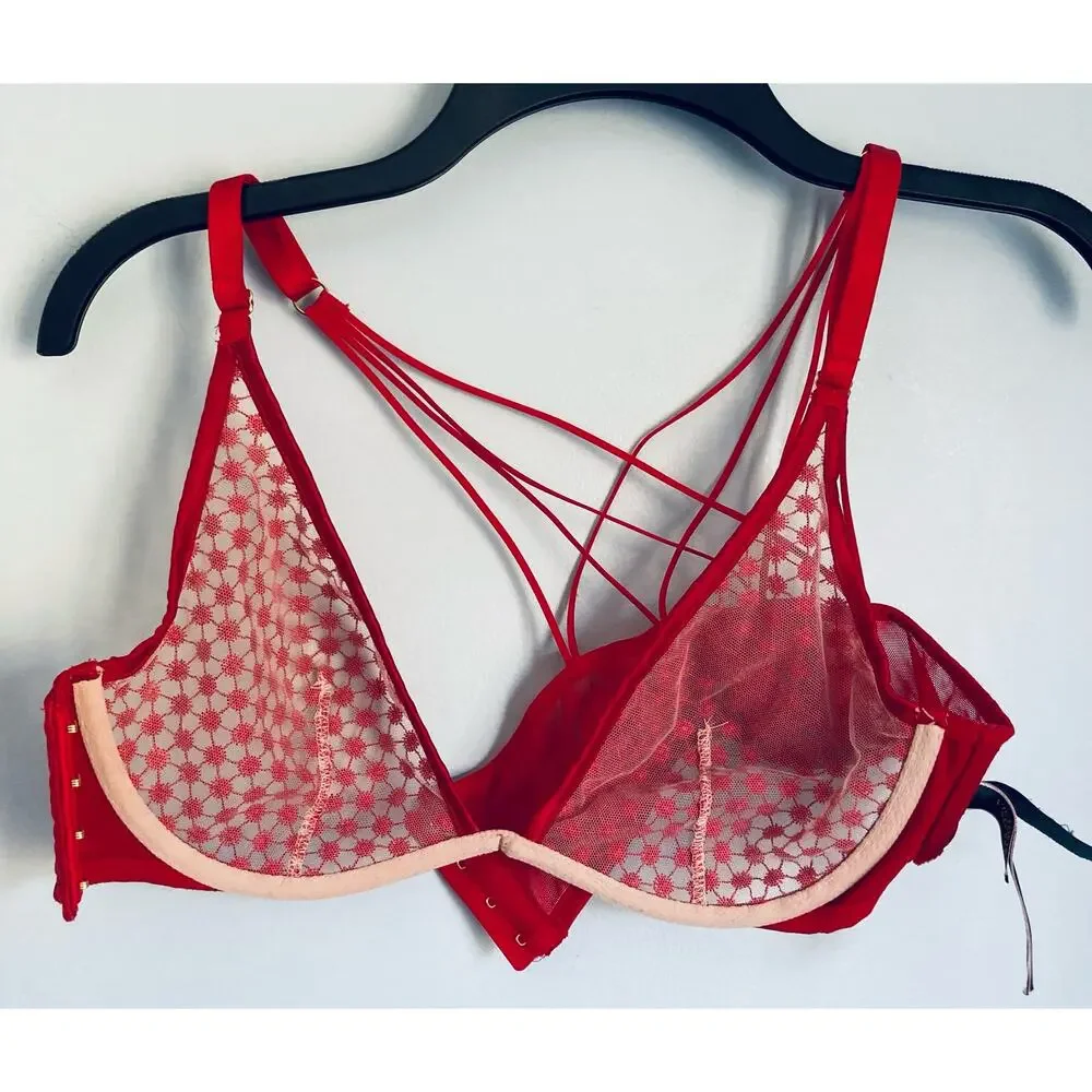 Victoria's Secret Bra Unlined NWOT Red Semi Sheer 36C Valentine's
